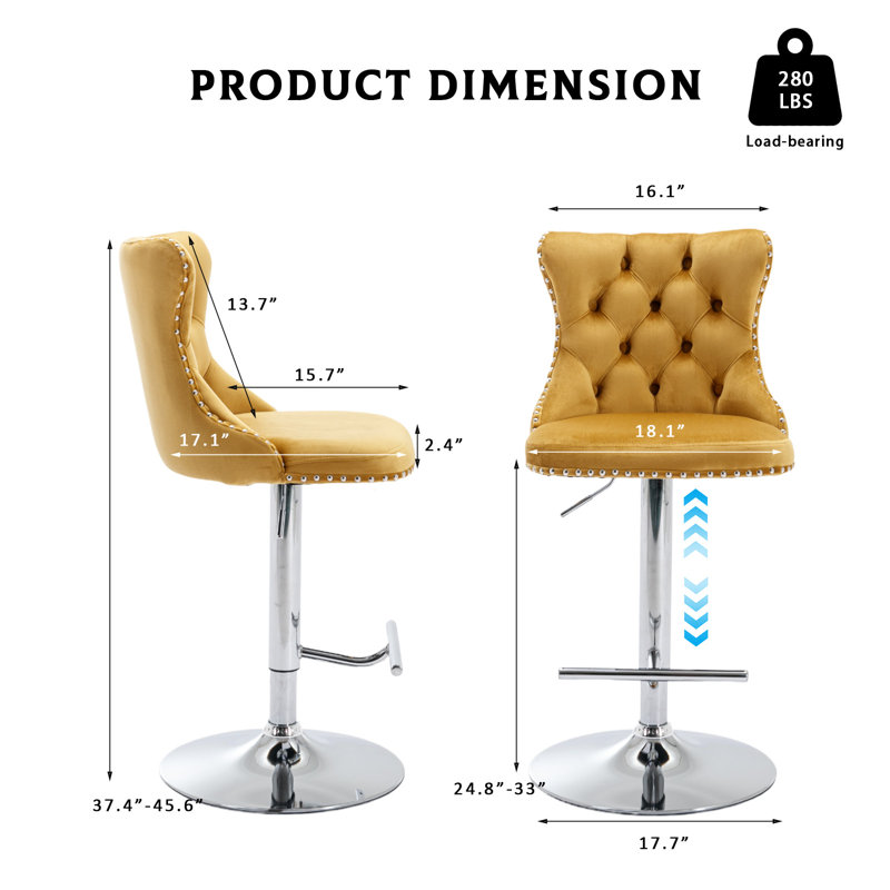 360°Swivel Adjustable Counter Height Bar Stools, 4, Gold, Sliver