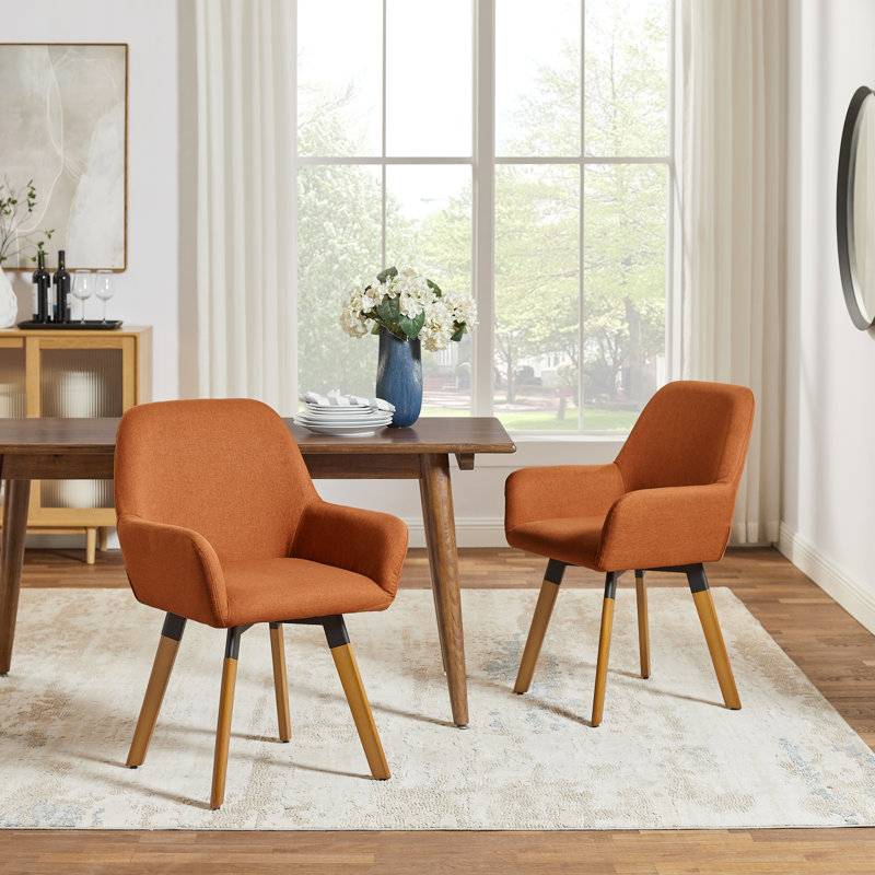 Rayshawn 22.83" W Linen Swivel dining chairs, Orange Linen
