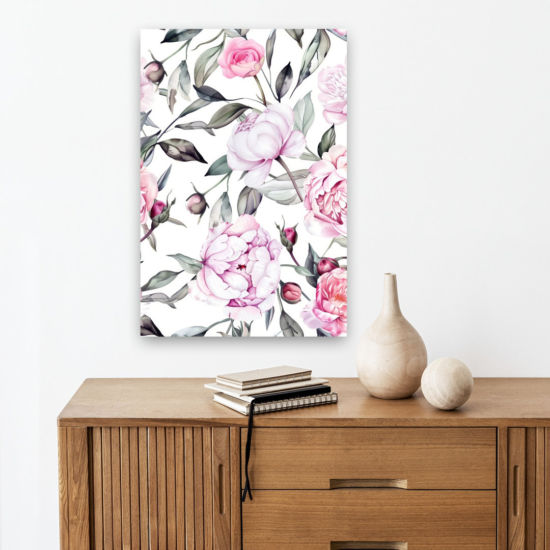 Blushing Peonies And Roses Delicate Abstract Peony Rose Spring Summer Wall Art Print