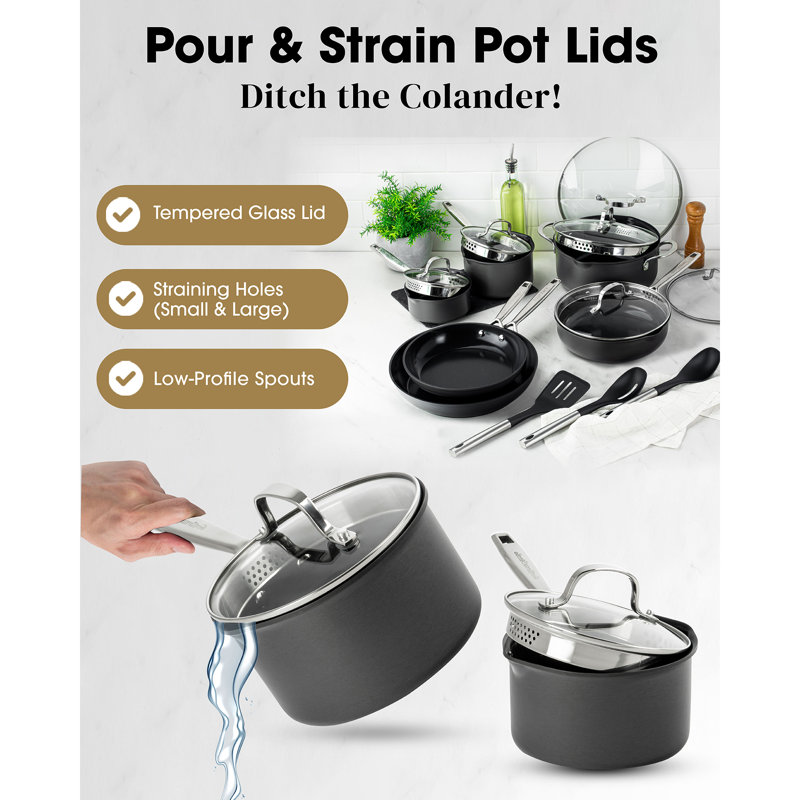 11-Piece Black Anodized Nonstick Stainless Steel Cookware Set