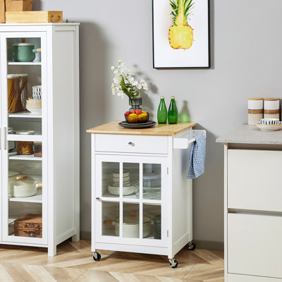 Chariot pour îlot de cuisine 27 po avec tiroir et porte vitrée, chariot de cuisine avec tablette réglable et porte-serviettes 27 po