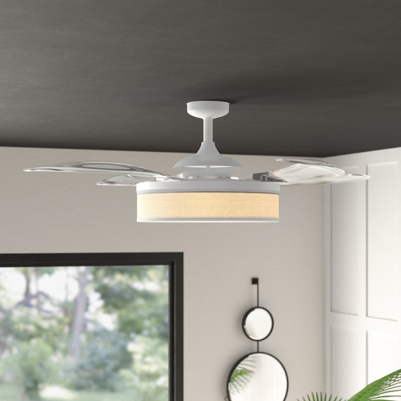 48" Retractable Blade Ceiling Fan with Light and Remote, Modern Fandelier Ceiling Fan, Patented Design Technology, Stronger Thicker Blades, White