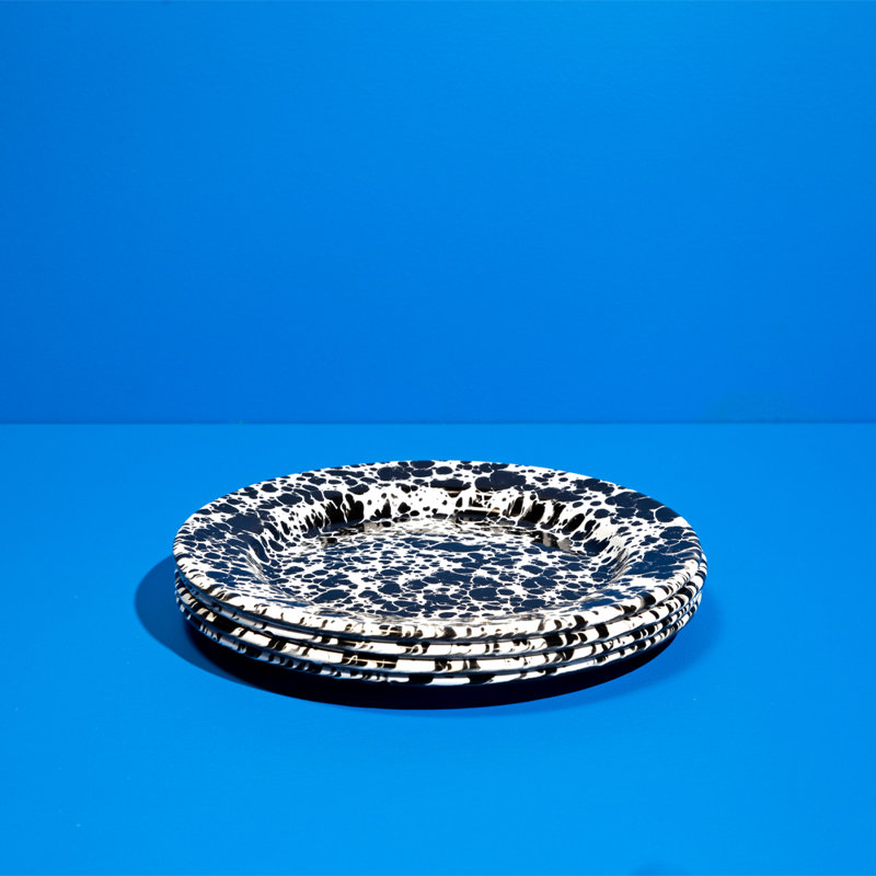 Splatter Flat Salad Plates, Black, Blue