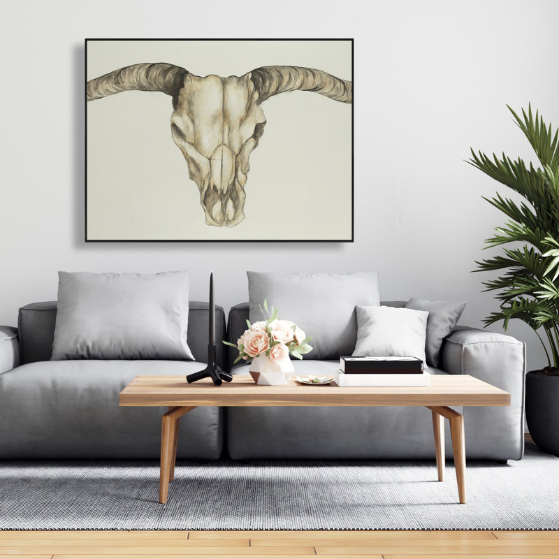 Toile longue tête de mort corne - animaux de ferme beige, décor sur toile