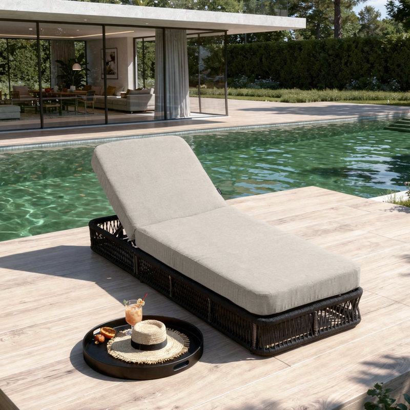 Kellan Adjustable Back Pool Chaise Lounge, Woven Rope & Iron Frame with Thick Cushion, Outdoor Patio Lounger for Poolside, Beach, Backyard