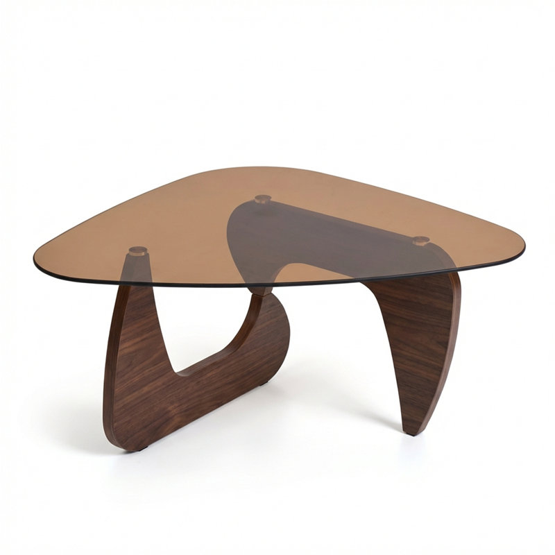 Table basse spacieuse à plateau en verre avec une base en chêne massif de qualité supérieure, pour le salon., Brun, Noir