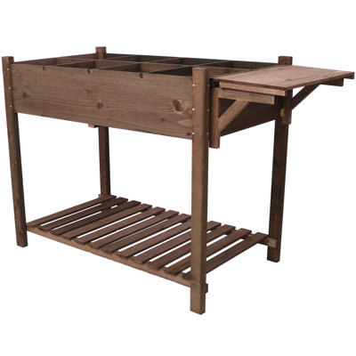 8-Pocket Horticulture Raised Garden Bed - Elevated Wood Planter Box with Foldable Side Table & Storage Shelf