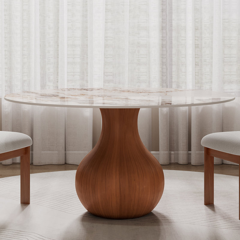 Ikerne Farmhouse Kitchen Table Vase-shaped Pedestal Dining Table Circular For 4/6/8, 29.50" H x 47.20" L x 47.20" W, Brown