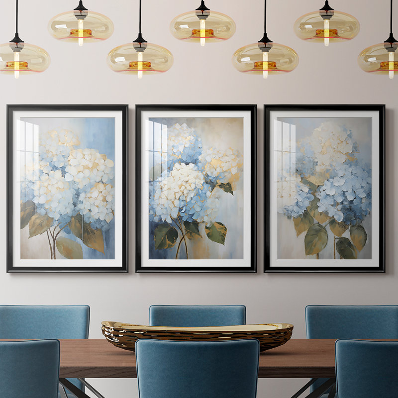 FLORAL Series CXV - reproduction sur mesure encadrée de qualité supérieure - 3 pièces, H 21 po x l 30 po, Noir