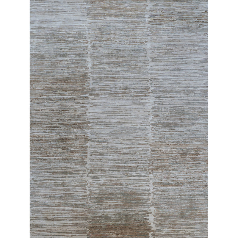 Tapis ivoire et brun noué à la main de haute qualité, Rectangle 9 pi x 12 pi
