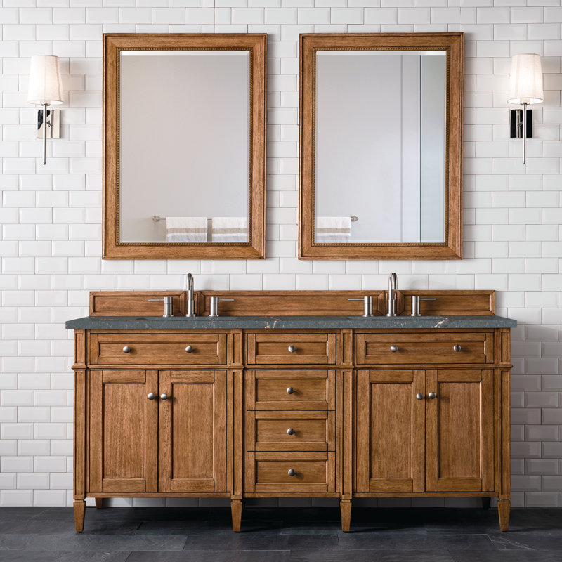 Meuble-lavabo double l 72 po Dussault, Brun selle, Bleu Parisien, 8 po