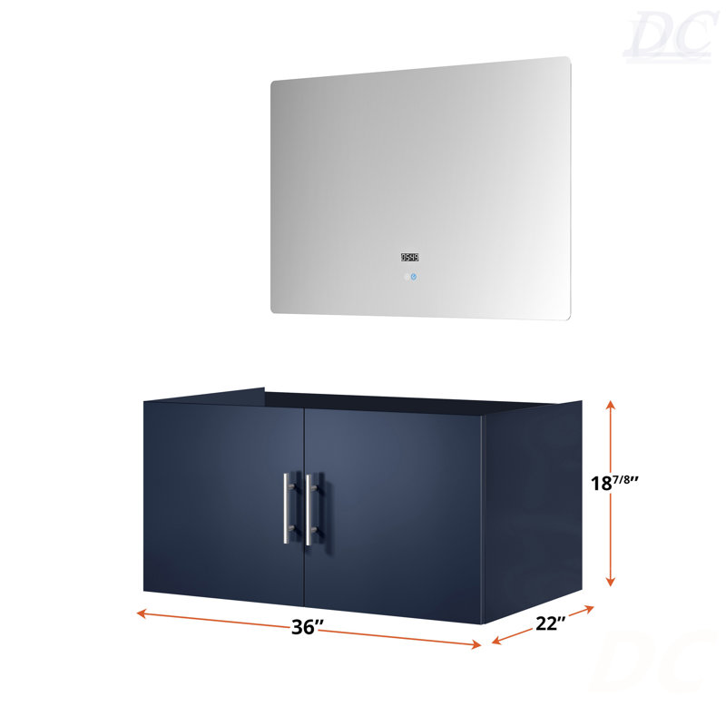 Meuble-lavabo de salle de bain 36 po X P 22 po D et 36 po Miroir à DEL, Navy Blue
