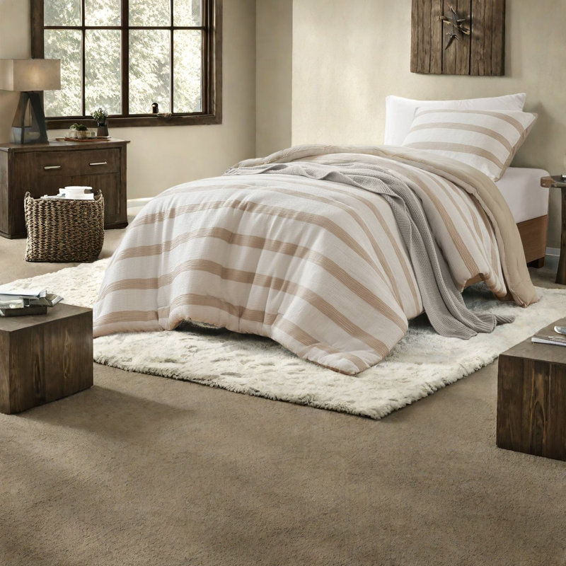 Premium Comfort Bedding Sets, Polyester Yarn-dyed, Minimalist Taupe Design