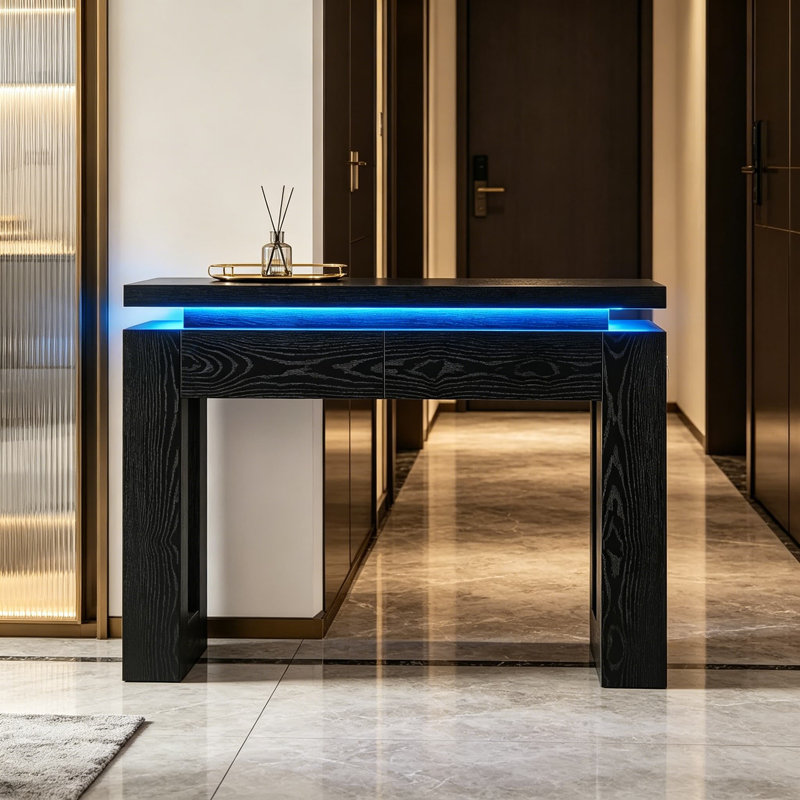 Console moderne avec lumières DEL et station de charge, table de canapé d'entrée avec tiroirs de rangement, table de couloir étroite pour canapé, salon et entrée