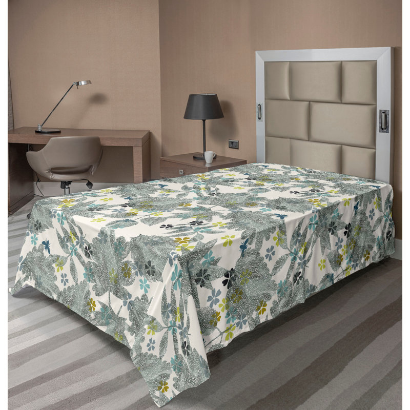 Ambesonne Jungle Silhouette Flat Sheet Art Abstract Leaf Yellow Green Eggshell