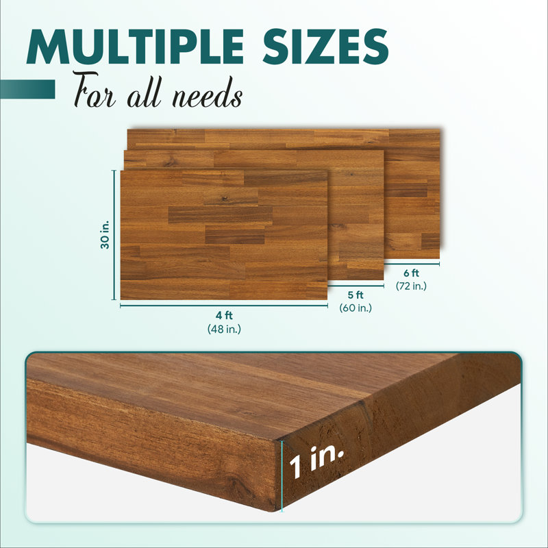 Gladys Solid Acacia Wood Tabletop - 1'' Thick, Durable and Customizable Surface for DIY Desktop, Office Desk, Dining Table, Kitchen Countertop
