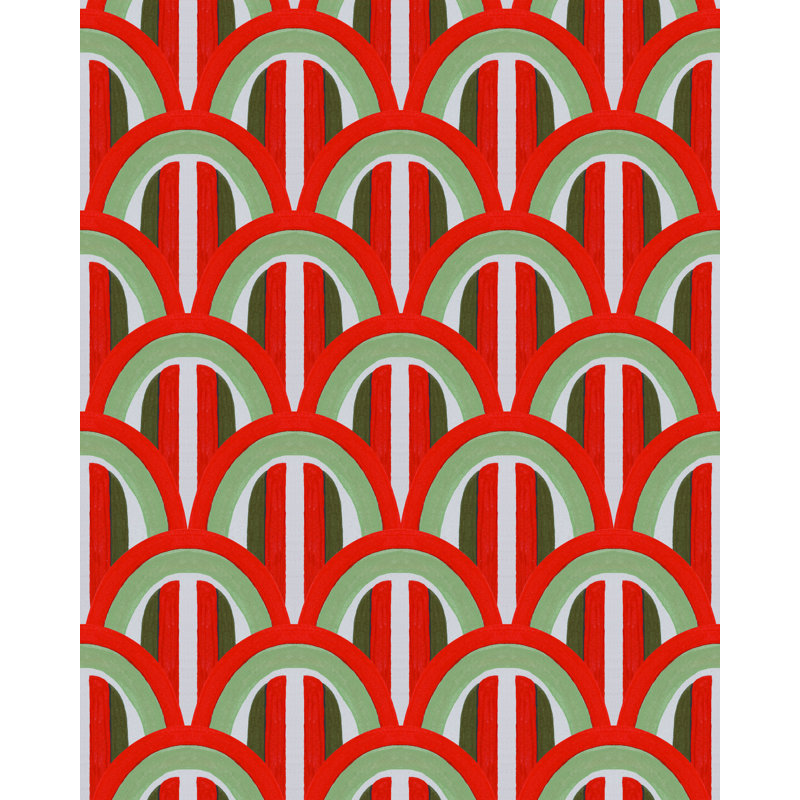 LA DOLCE VITA Wallpaper Roll, Red/Green/Gray