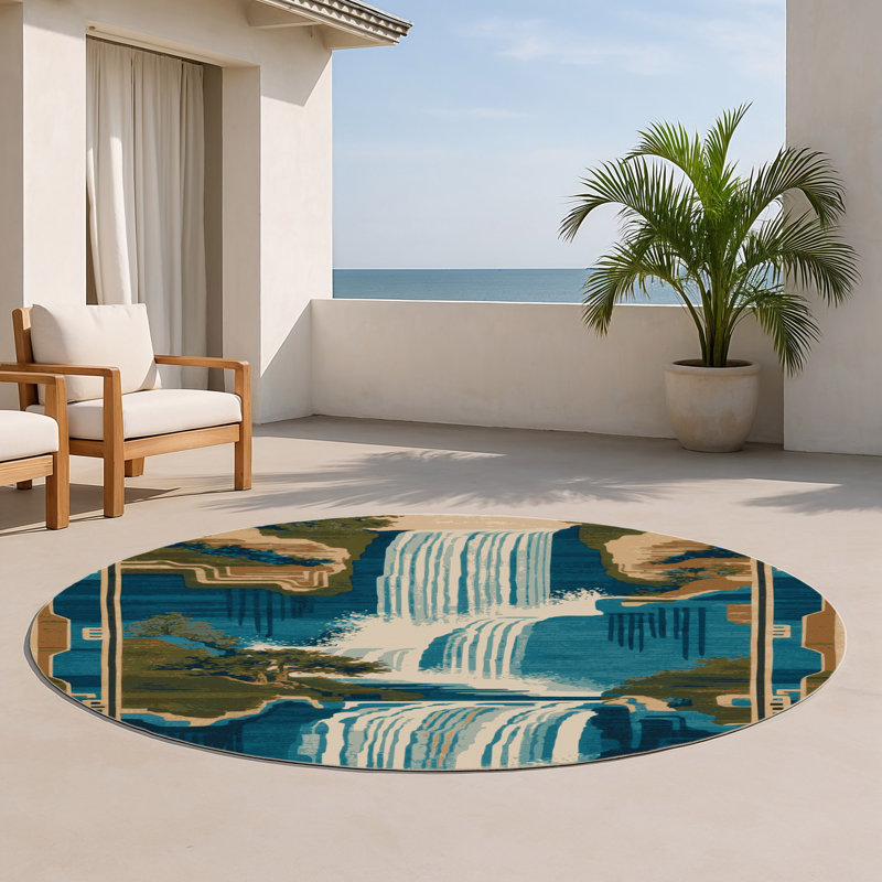 Tapis bleu intérieur et extérieur ArtDeco, Rond 5 pi