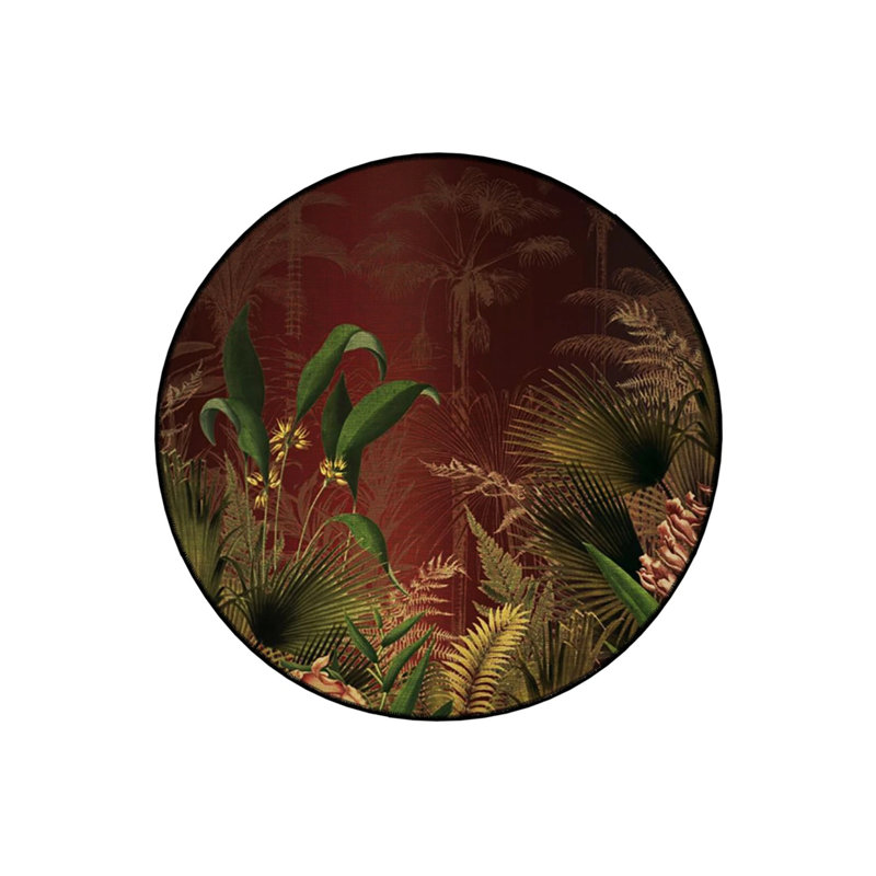 Burdy Theme Forest And Plant Patterned Round Woven Base Modern Decorative Carpet, Round 5'