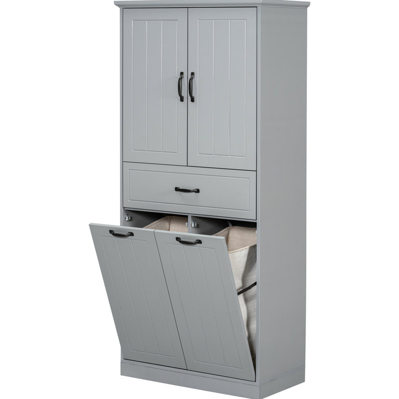 Bathroom Storage Cabinet In Grey, & Painted, 2 Laundry , Adjustable Shelf, Tipping, Doors And Drawer Board Bags, For House