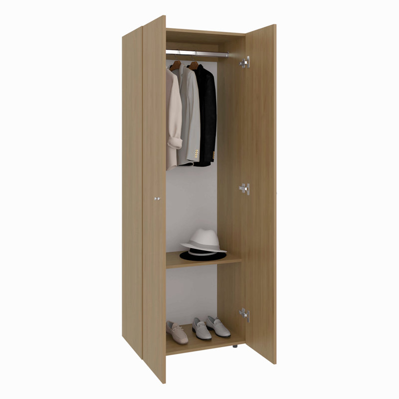 Armoire 2 portes avec système de garde-robe, tringle à suspendre et tablette de rangement, armoire moderne pour l'organisation de la chambre à coucher