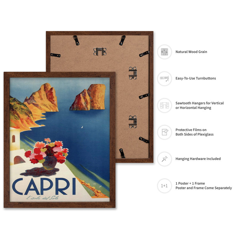 Île de Capri, Affiche, H 24 po x l 32 po, Encadrement brun
