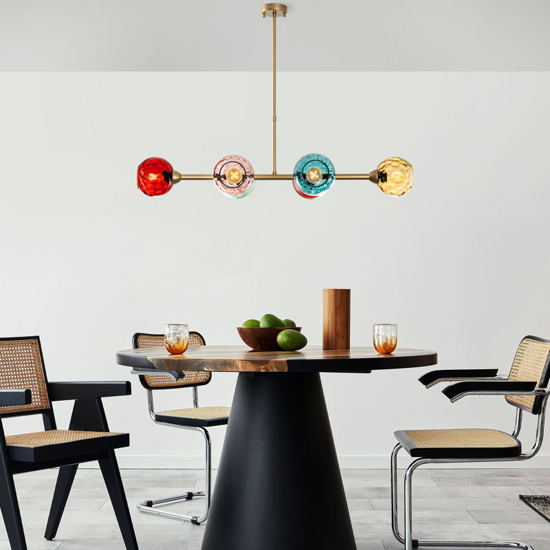Elegant Multicolor & Gold Chandelier, Metal Body, 40.6 x 15.7 x 29.1 inches | 6 x E27 Sockets (Max 40W) | Stylish Lighting for Living Room, Dining Room & Entryway, IP20 Rated, Bulb Not Included