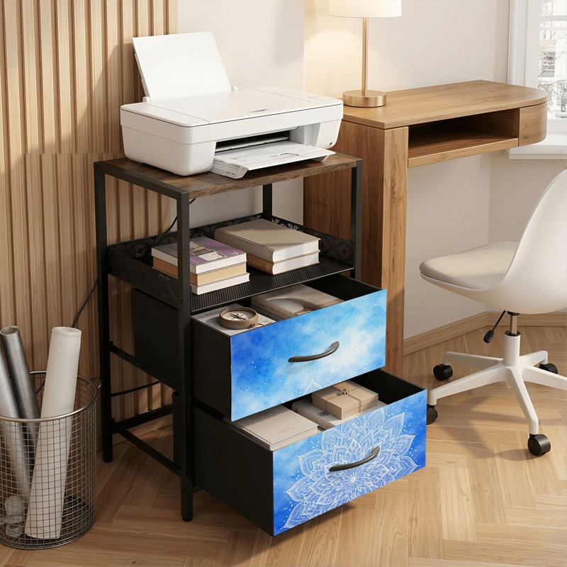 Table de chevet 2 tiroirs avec station de charge, table de chevet pour chambre avec ports USB et amp; Tablette ouverte Outlets - noir