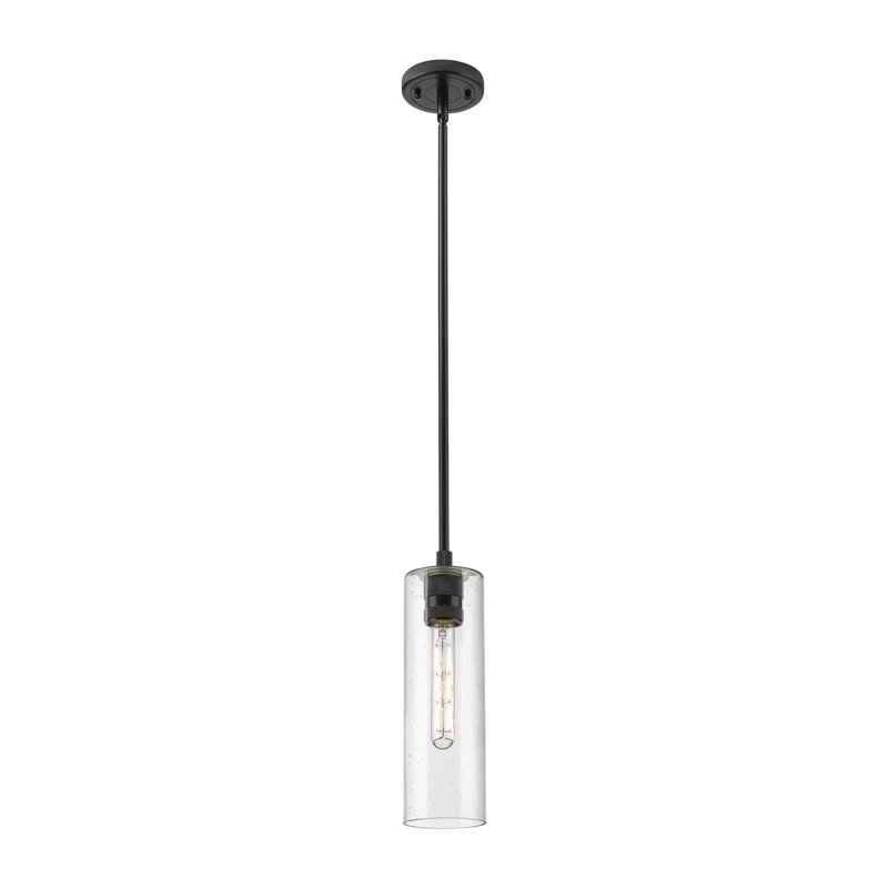 Crown Point 1 Light Stem Hung Pendant, 13.25" H x 4.5" W x 4.5" D, Seedy, Matte Black