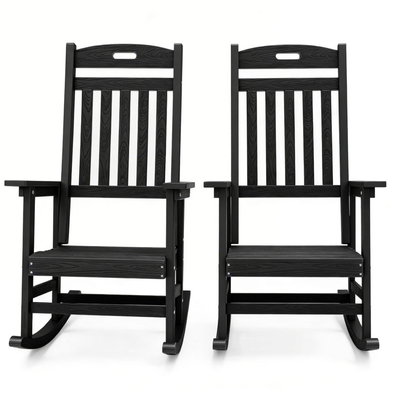 Ensemble de 2 chaises berçantes d'extérieur en plastique surdimensionnées toutes saisons Adirondack, Noir