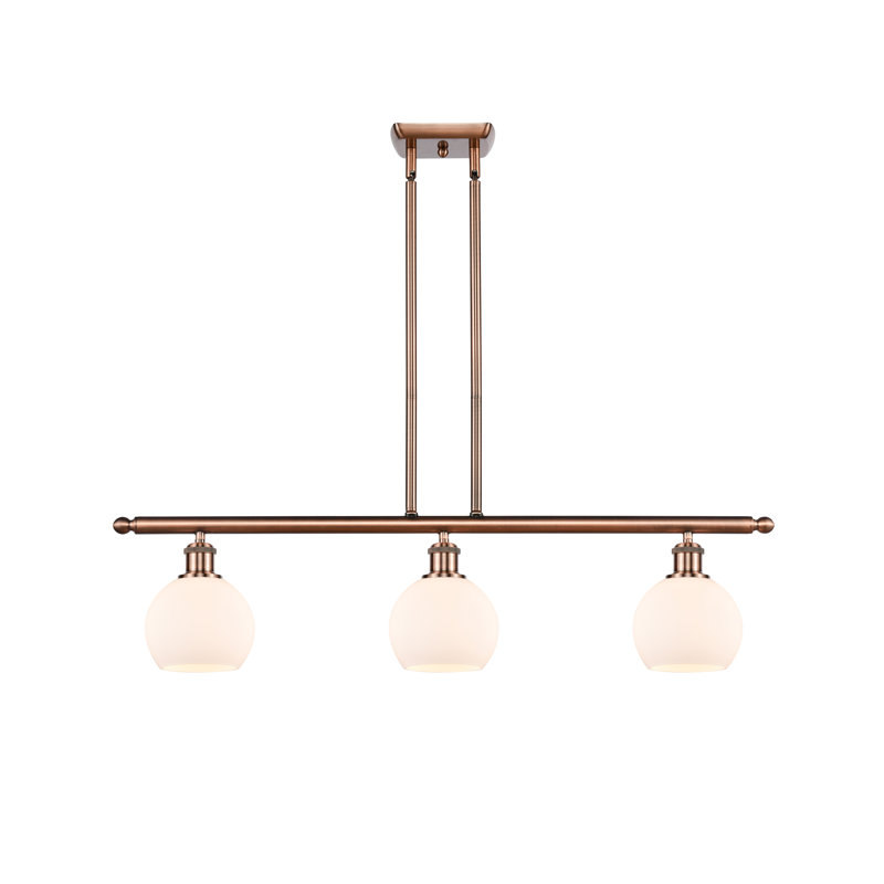 Luminaire suspendu linéaire à 3 lumières pour îlot de cuisine Cindi, Blanc, Cuivre antique
