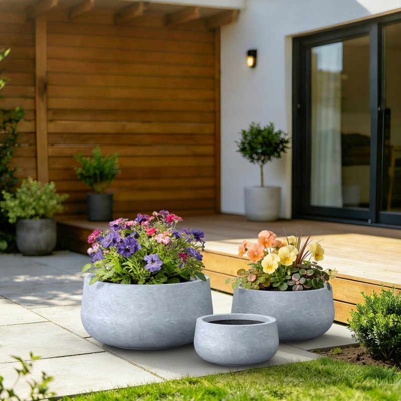 Ensemble de pots à fleurs en composite 3 pièces Lindlot, Coment