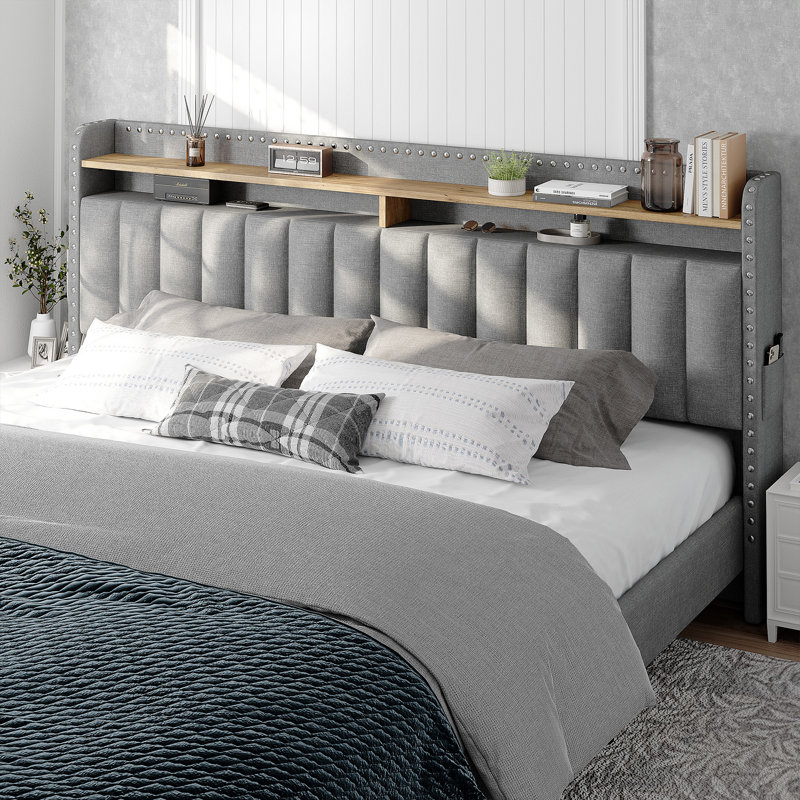 Francille Upholstered Bed Frame with Headboard，Storage Bed with 2 Drawers