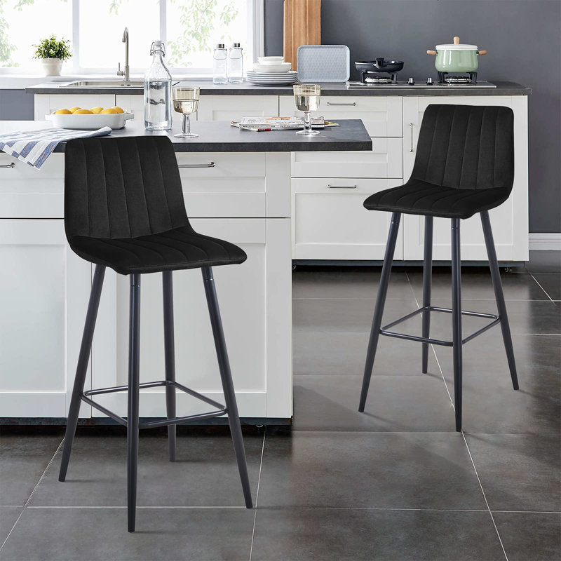 Achikam Upholstered Counter Stool with Metal Frame, Black