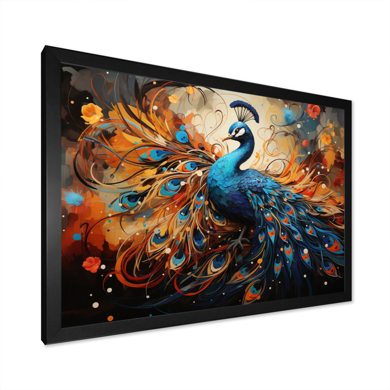 «Peacock Abstract Collage II», reproduction, H 12 po x l 20 po x P 1 po, Cadre simple noir