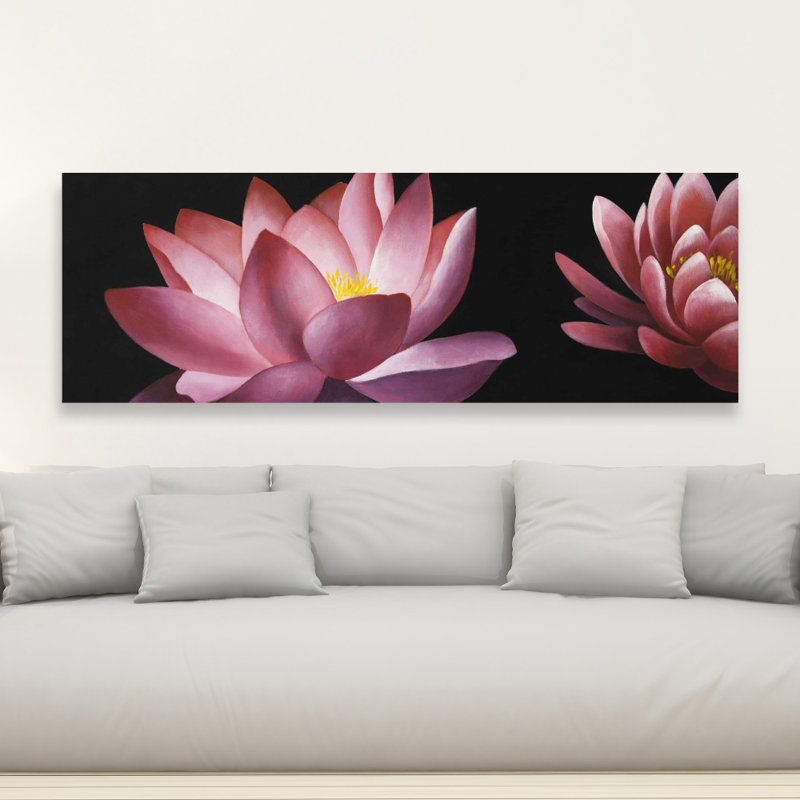 Motif de fleur de lotus - Toile noire botanique, H 20 po x l 60 po