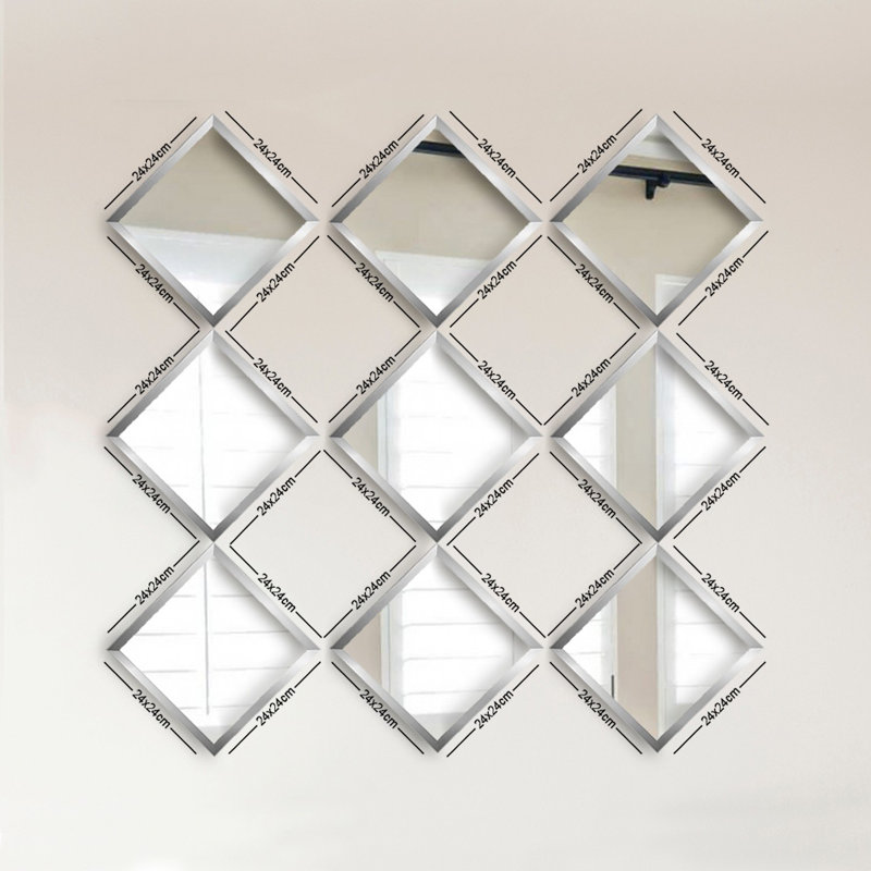 Zenda Plastic Flat Wall Mirror Set, Silver