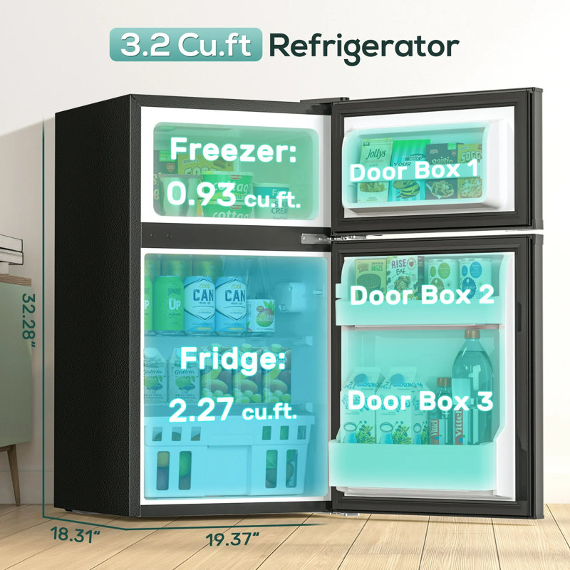 Mini Refrigerator 3.2cu.ft Compact Fridge 2-double Doors With A Freezer Low Noise Defrost Storage Of Beverages Vegetables And Fruits For Home Office Dorm