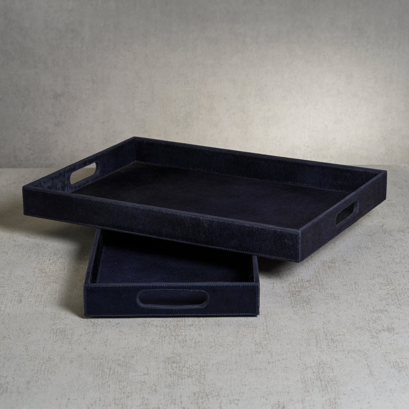 Rutbeek Hair-On-Hide Leather Serving Tray, 2" H x 24" W x 10" D, Navy