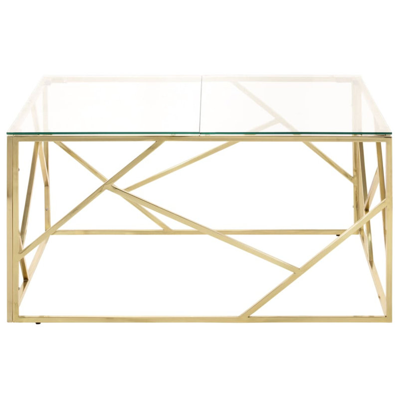 Mayssa Frame Coffee Table, Gold, Clear, 50cm H x 100cm W x 100cm L