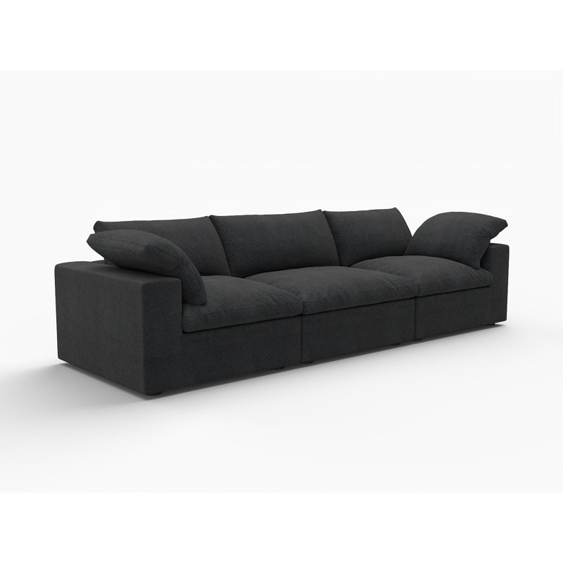 120" Black Linen Blend Modular Sofa With Toss Pillows