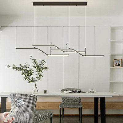 Modern Pendant Light Dimmable LED Chandelier Lighting Fixture With Remote 3 Light Wave Linear Hanging Pendant Light Fixture For Dining Room Kitchen Island Restaurant