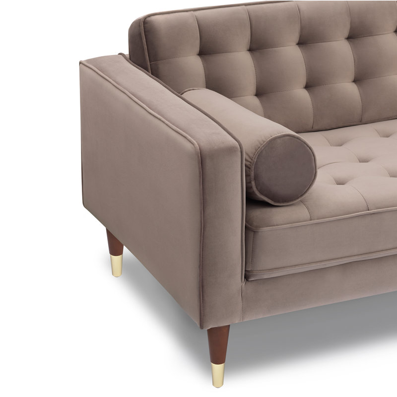 Adelheide 69" Velvet Square Arm Sofa Chaise, Taupe