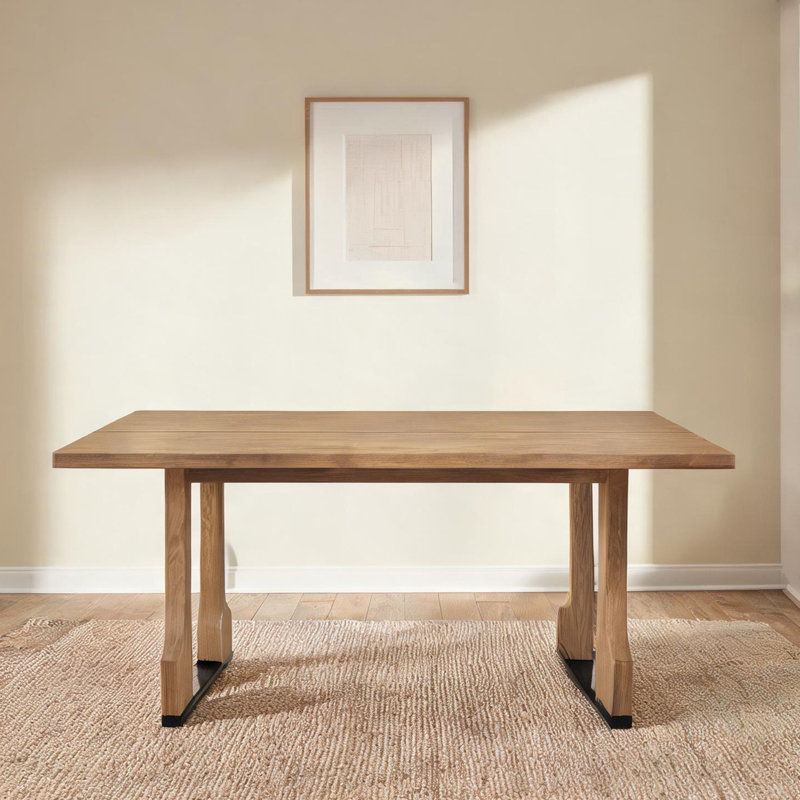 Table de salle à manger rectangulaire en bois massif naturel clair avec base à piédestal, peut accueillir 4 à 6 personnes pour la cuisine ou la salle à manger