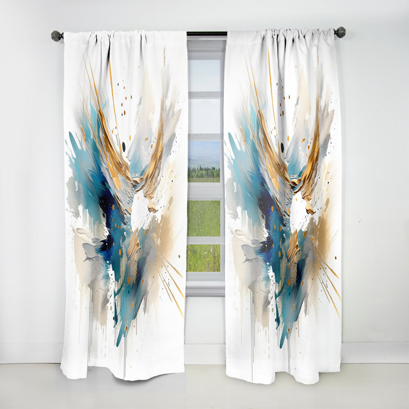 Grietje Blue Gold Surreal Melodies II - Abstract Curtain - Velvet Room Darkening - 1 panel, 52" W x 120" L