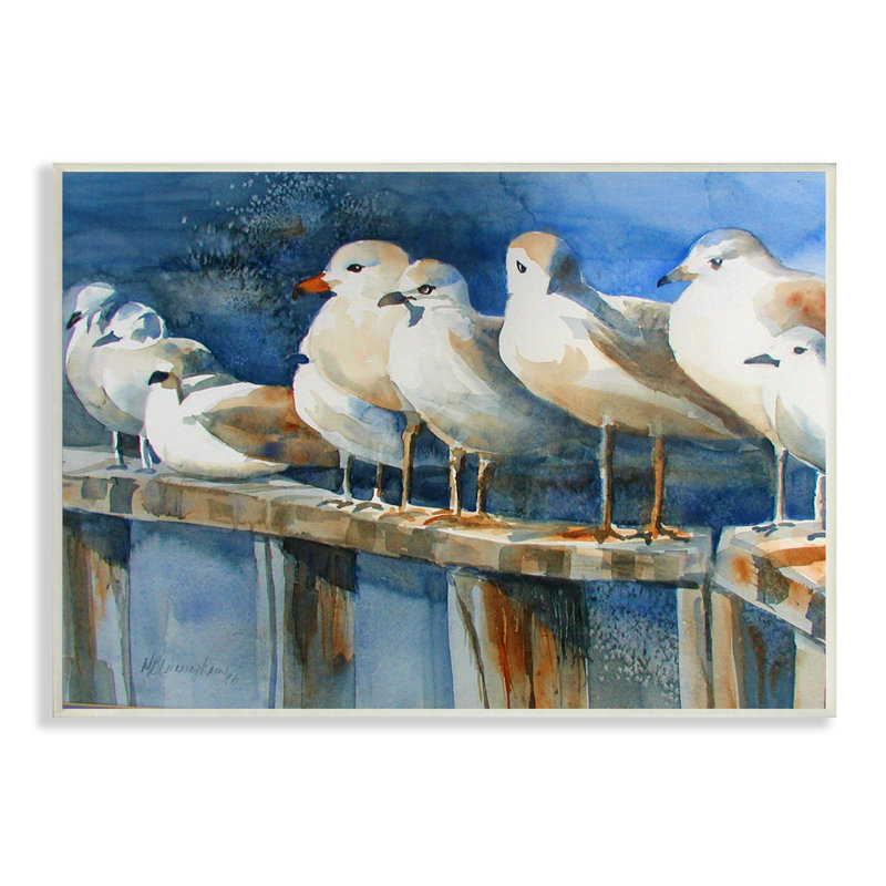 Balade sur la plage avec balançoires côtières par MB Cunningham - Peinture, Bois, H 13 po x l 19 po x P 0,5 po