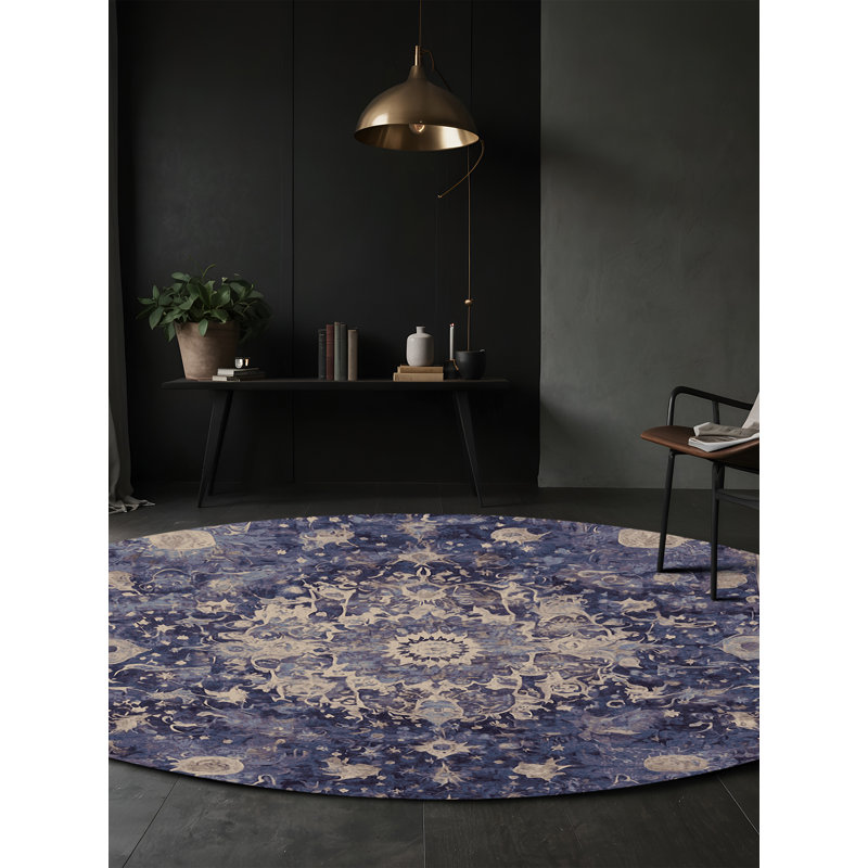 Machine Washable Purple Area Rug, Round 5'