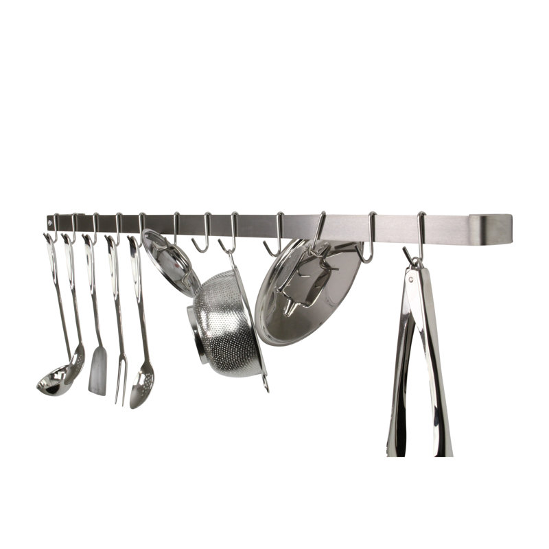 Utensil Bar Handcrafted Wall Mounted Pot Rack, Stainless Steel, 3" H x 48" W x 3" D