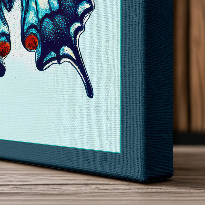 Butterfly In Blue Japandi - Print, 30x20 - 76.2 x 50.8 cm, Teal Border