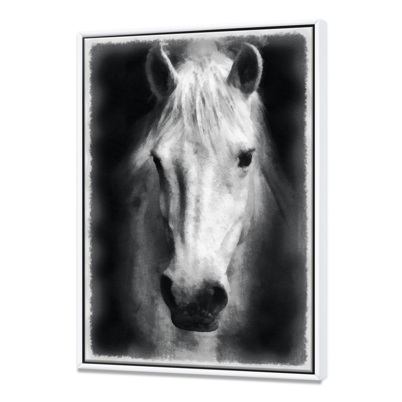Farmhouse Horse I - reproduction d'art sur toile, H 40 po x l 30 po x P 1,5 po, Cadre flottant blanc